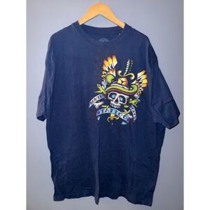 Mens 3X Navy Blue Tattoo Graphic T-Shirt Skull Snake Dagger Wings